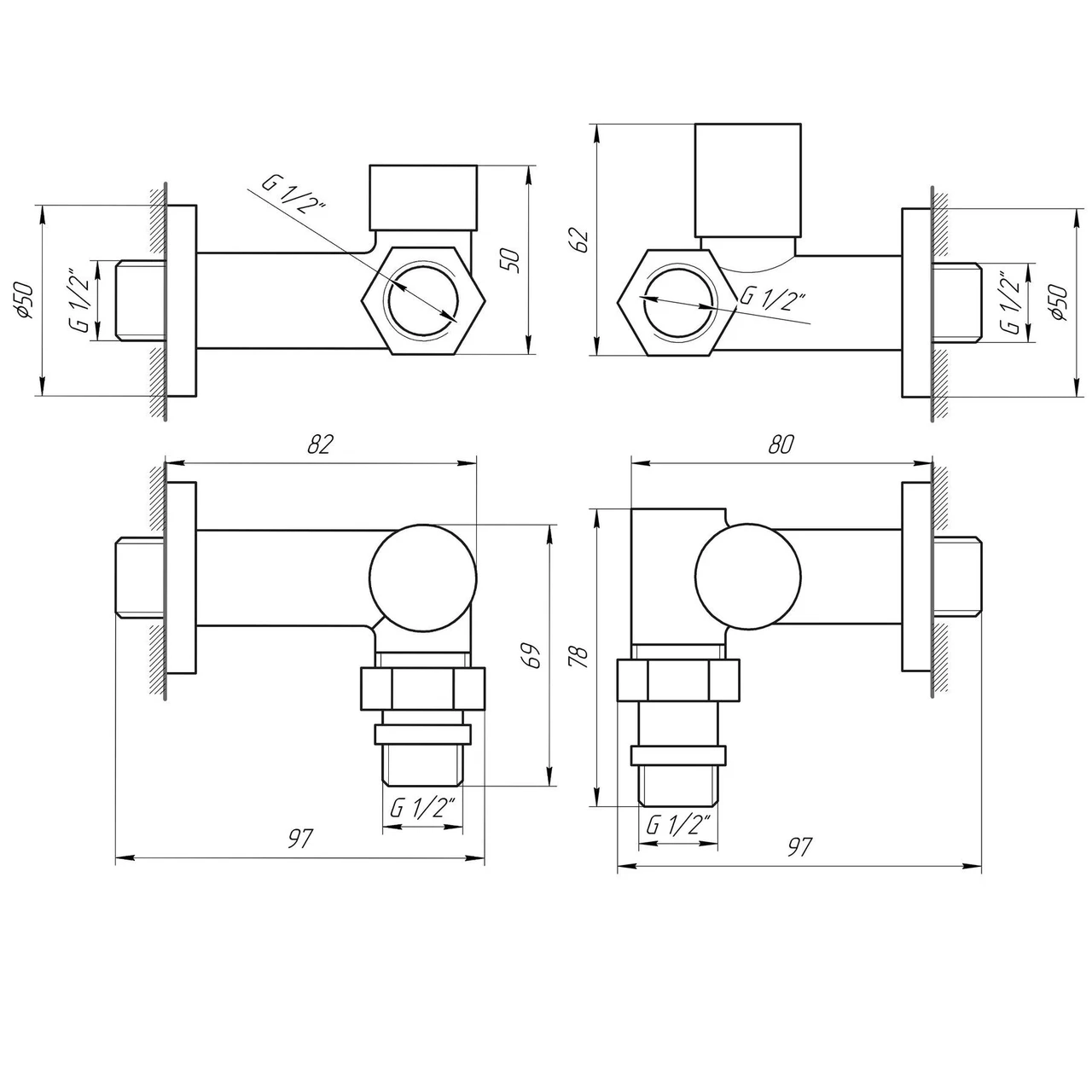Комплект кранов вентильных угловых с американкой Solomon LUX 1/2" 7777_TEN Chrom (1200000155) - фото 5 Комплект кранов вентильных угловых с американкой Solomon LUX 1/2" 7777_TEN Chrom (1200000155) - фото 5