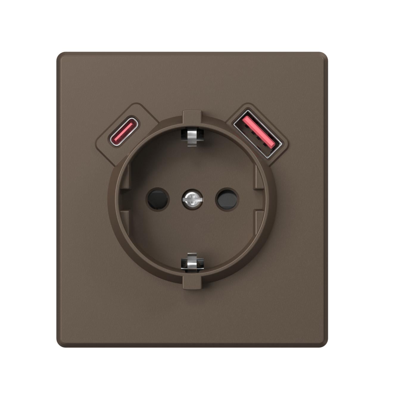 Розетка одинарная с заземлением Videx NOTA USB-A+C 20W Мокко (VF-NT-SK1GUC-BR)