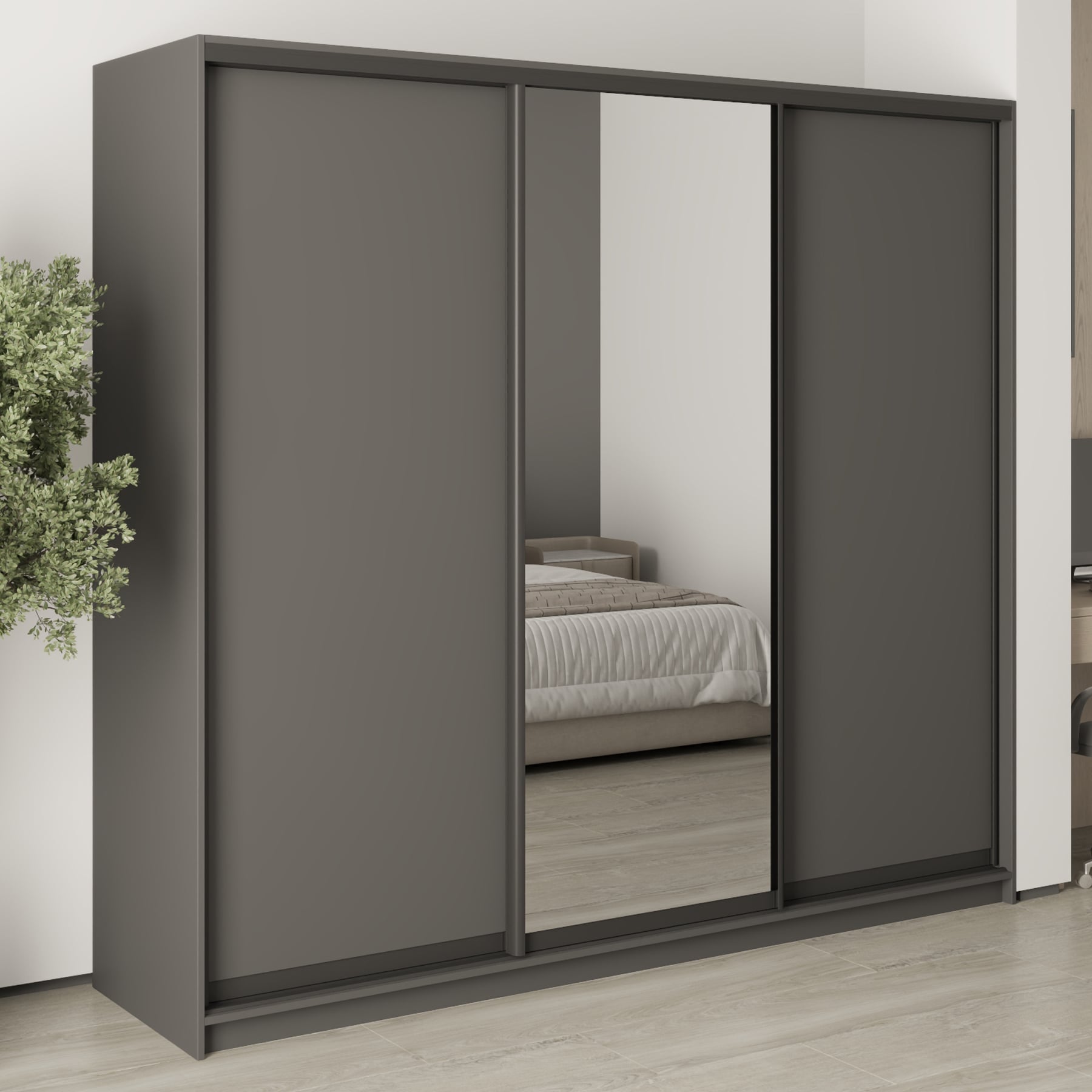 Шафа-купе тридверна Mebel Star Комбо BG MBS-9073 230х45х210 см Антрацит (1009062)