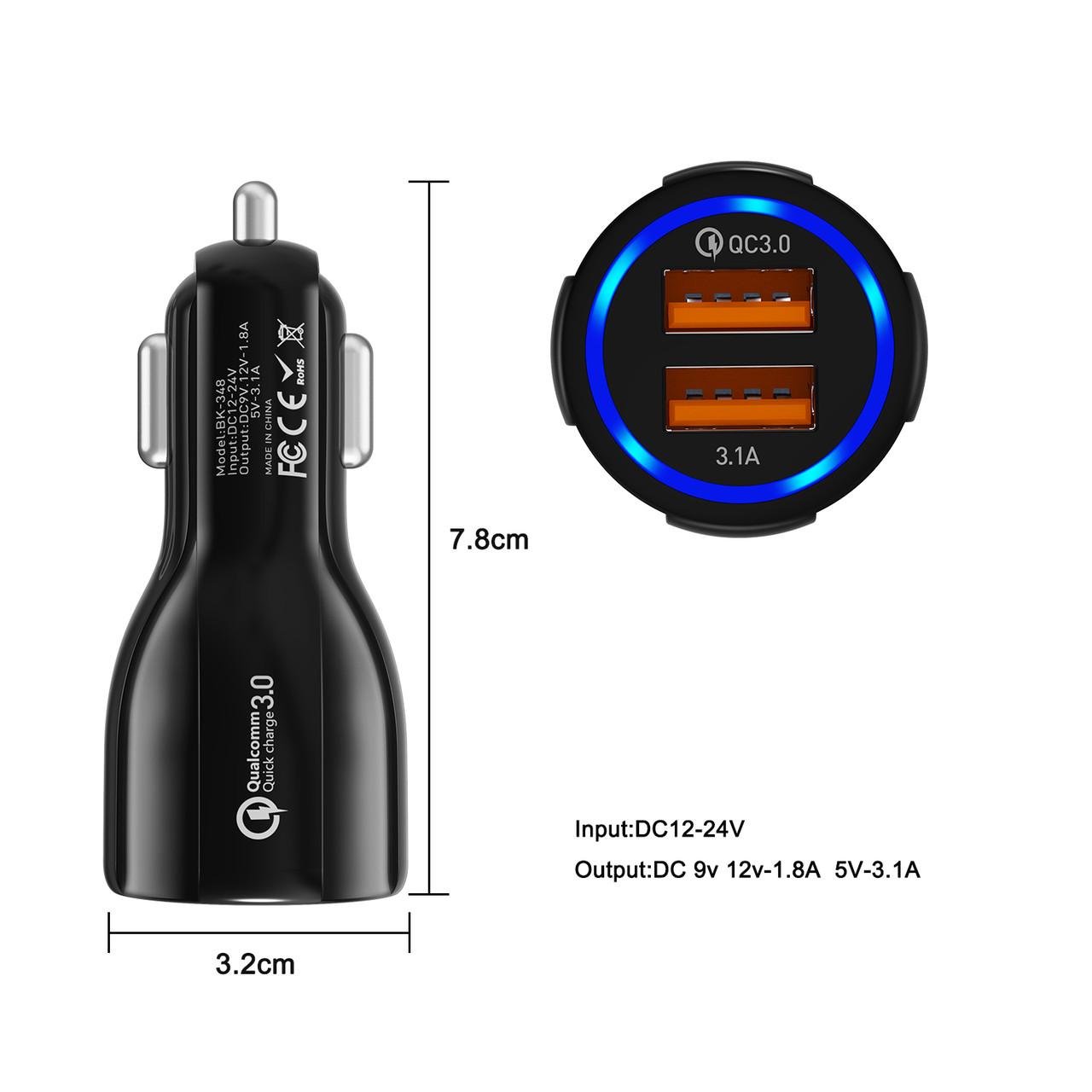 Автомобильное зарядное устройство UC5777 Quick Charge 3.0 2 USB порта Black - фото 2