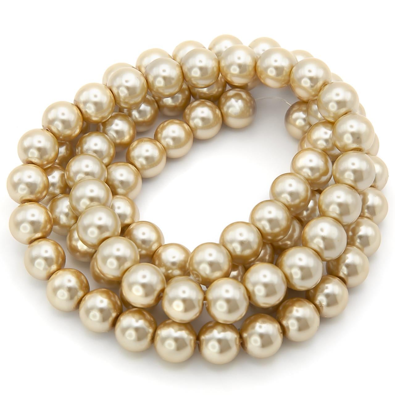 Бусины стеклянные на нитке под жемчуг 10 мм 80 см 90 шт. Шампань бежевый (БЖ0010ш42)