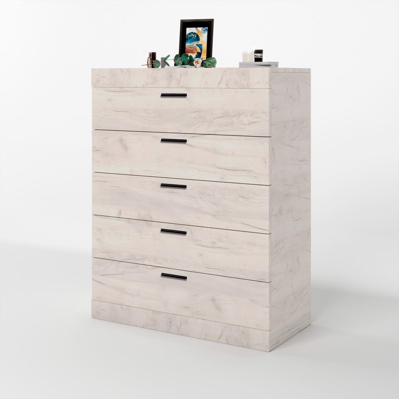 Высокий комод Еверест на 5 ящиков Соната-2 80х38х101 см Дуб Крафт Белый (DTM-2695)