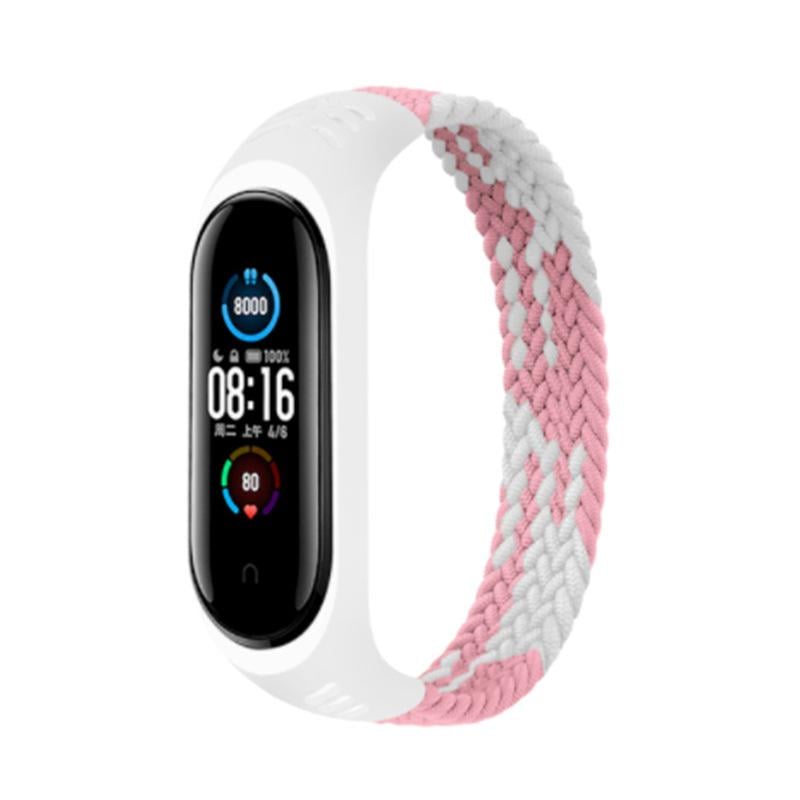 Монобраслет MRK Braided Solo Loop тканевый для фитнес браслета Xiaomi Mi Band 6/5/4/3 S 150 мм Белый/Розовый
