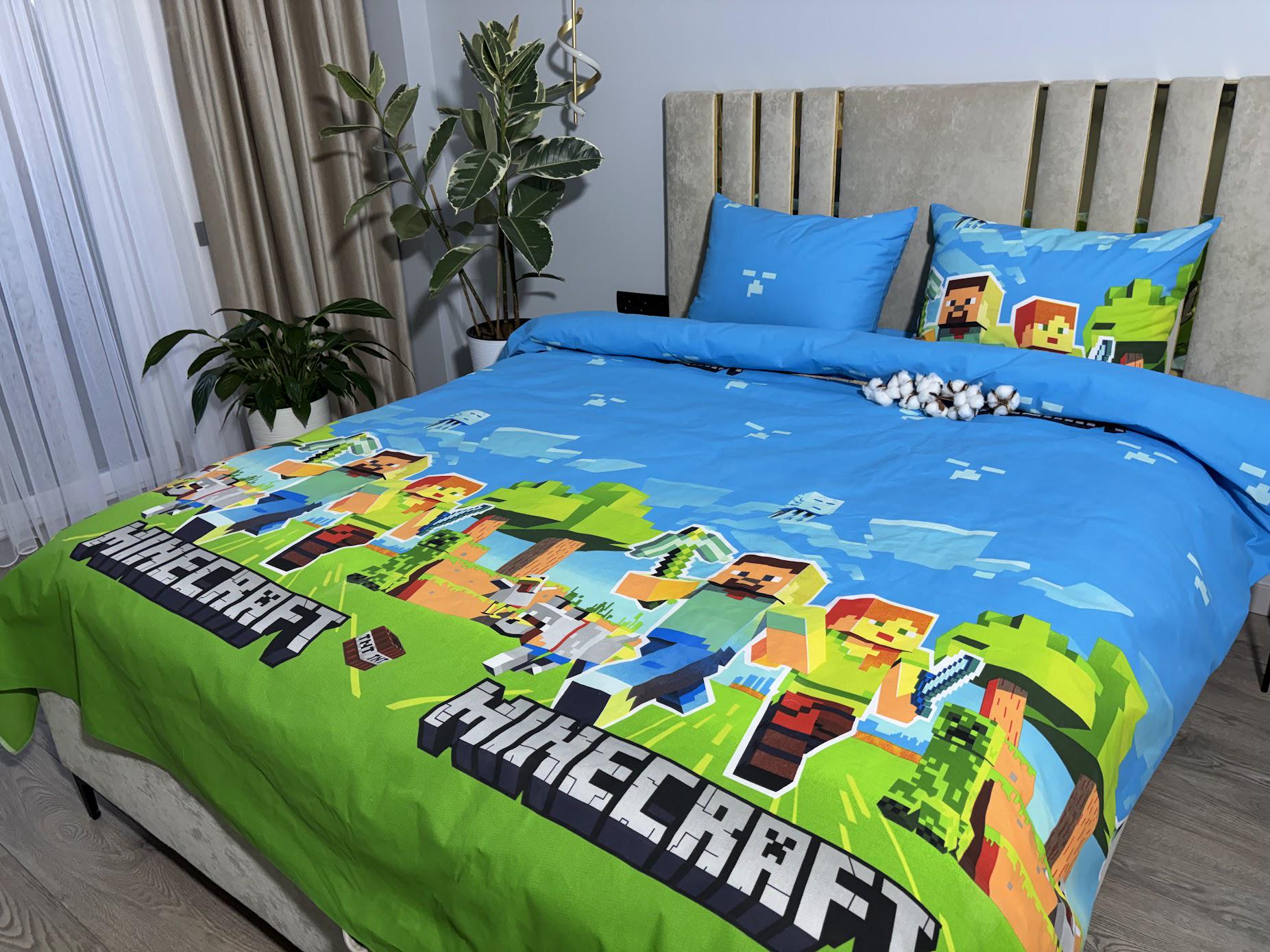 Комплект постільної білизни MG&Lviv Gold Lux Minecraft бязь полуторний 150x215см (5226)
