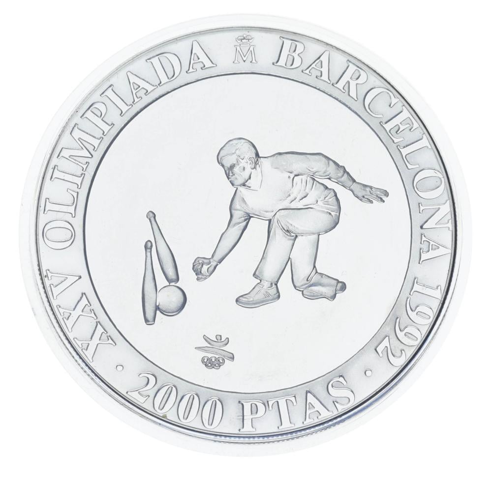 Коллекционная монета Испания 2000 песет 1991 серебро UNC XXV летние Олимпийские игры в Барселоне в 1992 году-Боулинг (М19770)
