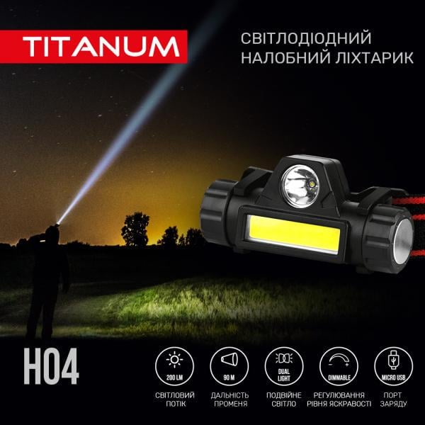 Фонарик налобный светодиодный Titanum TLF-H04 200 lm 1200 mAh 6500 K (27327) - фото 3