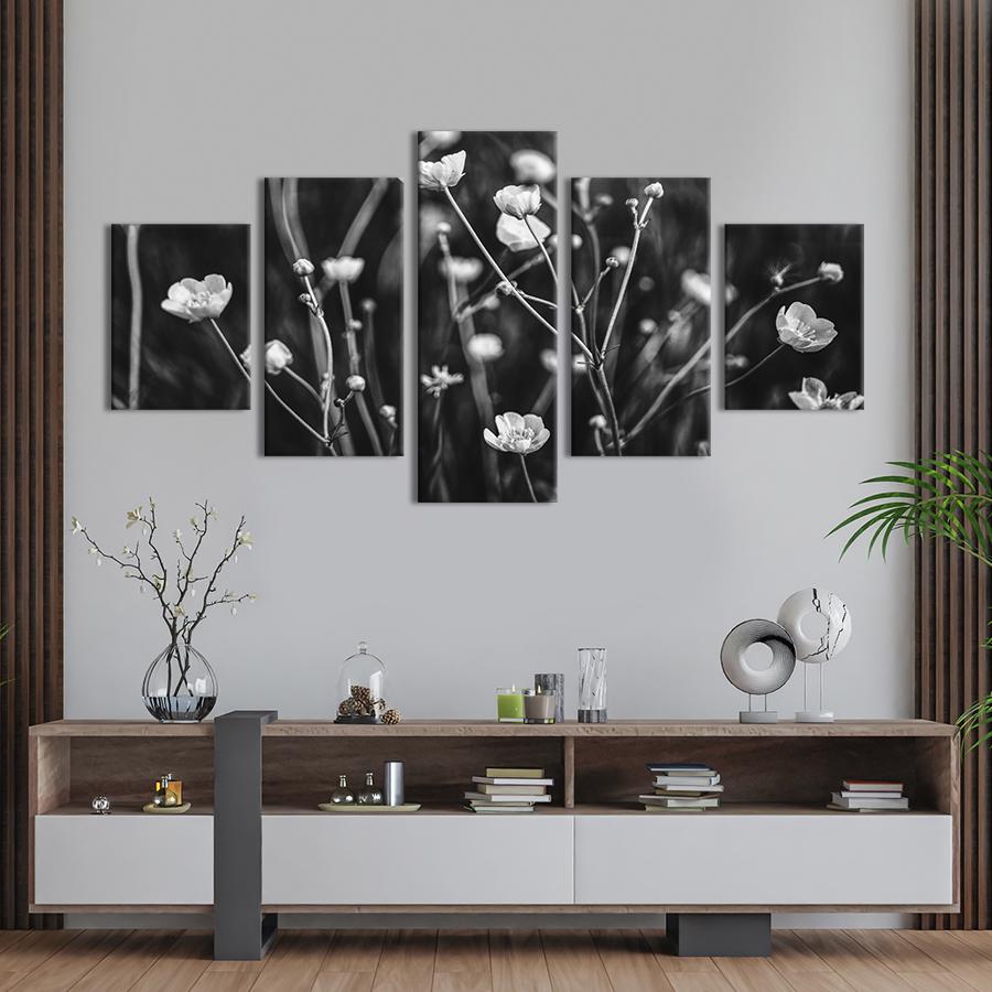 Картина на полотні Квіти маслянин чорно -білого кольору 187x94 см (920-52)