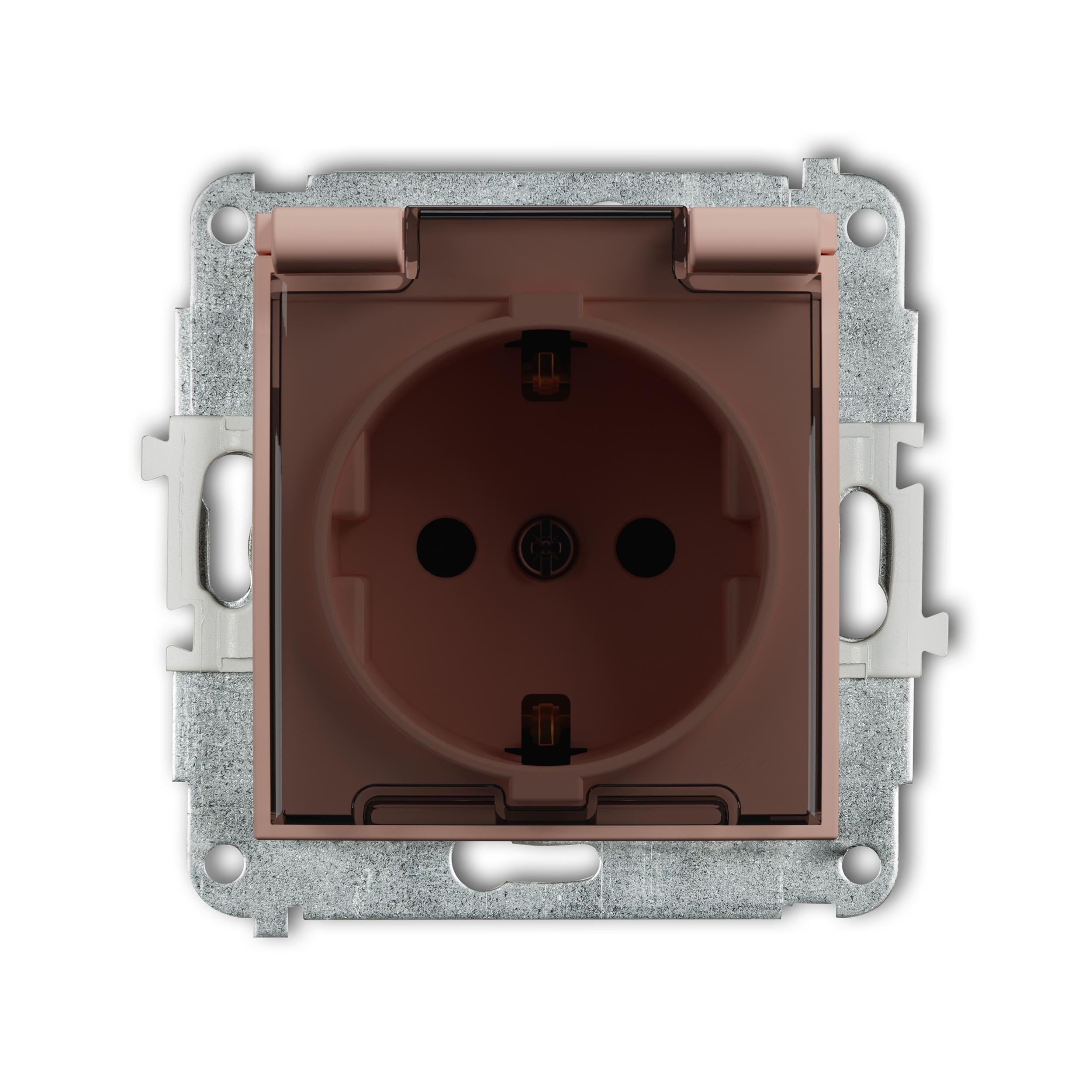 Розетка с крышкой Karlik Mini с заземлением Schuko и шторками Лососевая (62MGPB-1sdp) Розетка с крышкой Karlik Mini с заземлением Schuko и шторками Лососевая (62MGPB-1sdp)