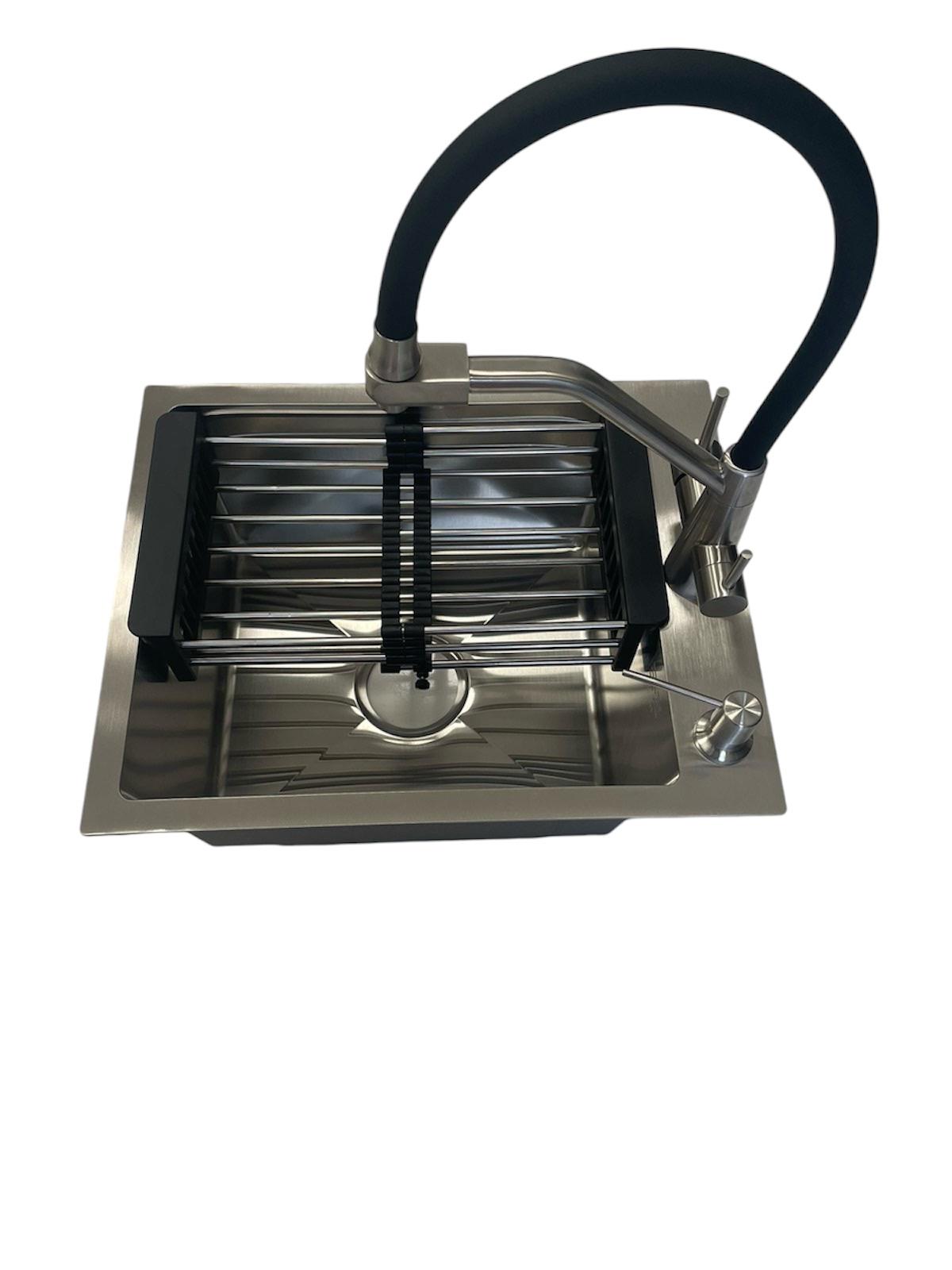 Мийка кухонна Lidz 4050 Brush 30/10 мм/змішувач Aria 020F3 з гнучким виливом