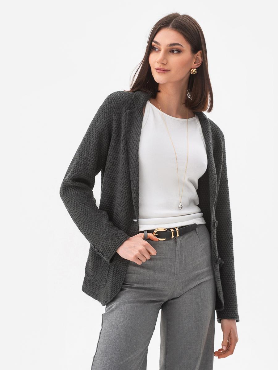 Пиджак женский рисовой вязки SVTR р. 40-42 Темно-серый (598) - фото 2 Пиджак женский рисовой вязки SVTR р. 40-42 Темно-серый (598) - фото 2
