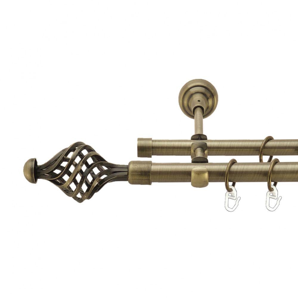 Карниз Orvit Арезо металевий дворядний відкритий гладка труба кільце металеве 19/16 мм 240 см Антик (4003779) - фото 1