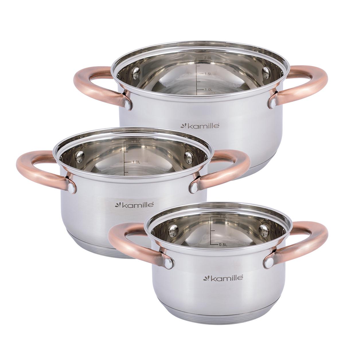 Набір каструль із кришками Kamille КМ-4936 із нержавіючої сталі з 6 предметів Сталевий (150-84-4936) - фото 2