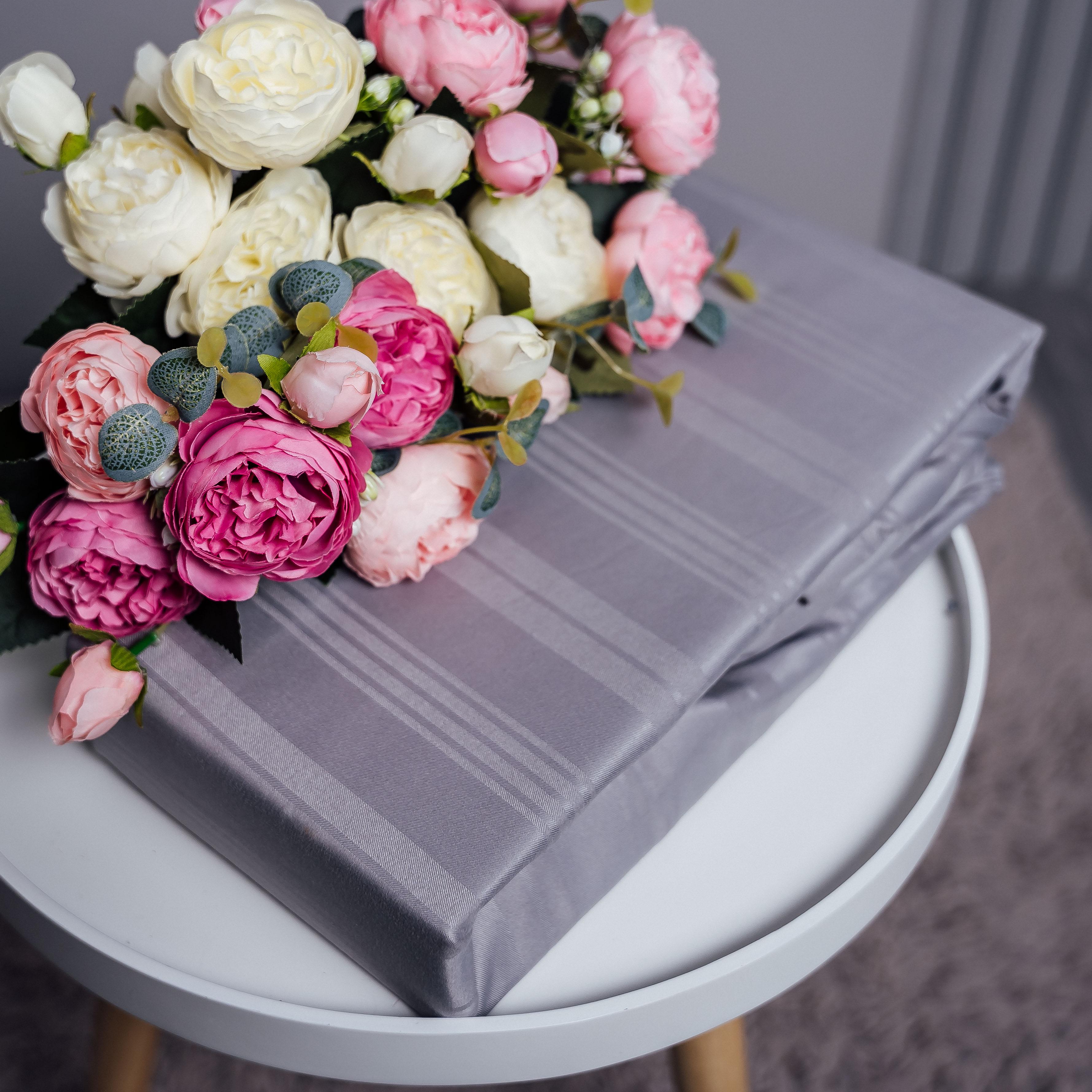 Наматрасник на резинке однотонный широкая полутораспальный полоска 160х200 см Серый (87260)