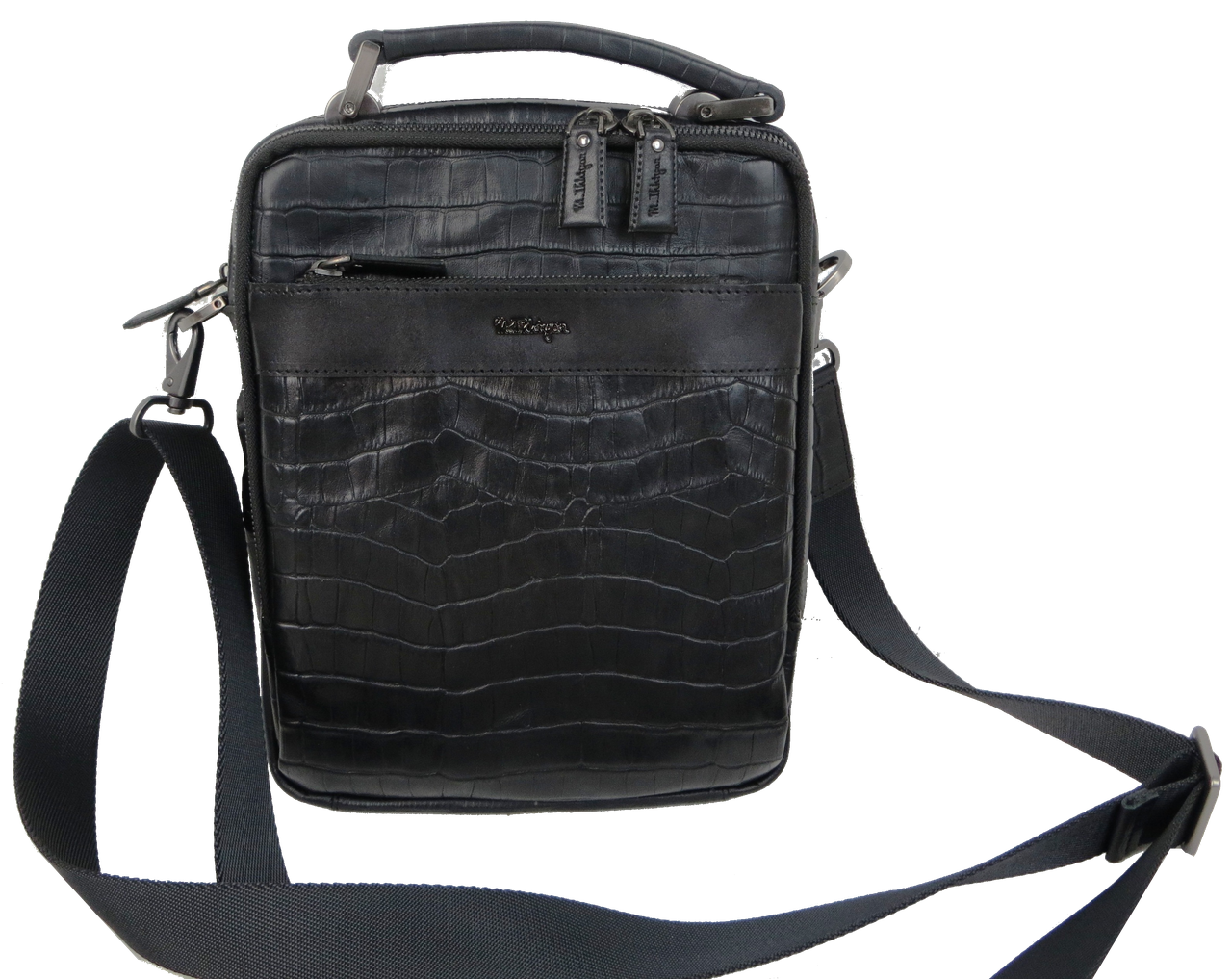 Сумка під крокодила Mykhail Ikhtyar чоловіча шкіряна Чорний