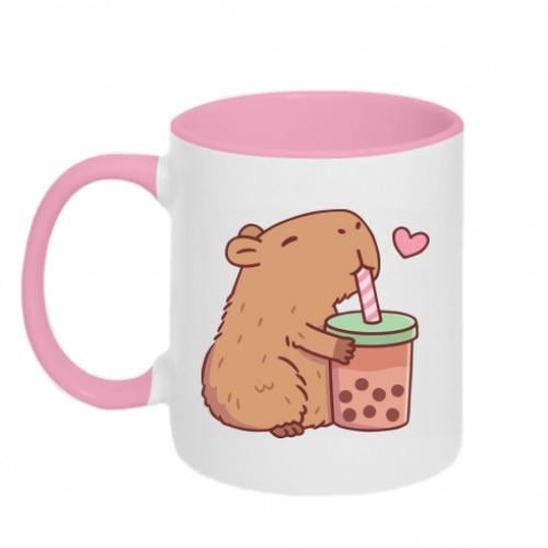 Чашка двоколірна Boba tea capybara 320 мл Білий із рожевим (14709248-47-188160)