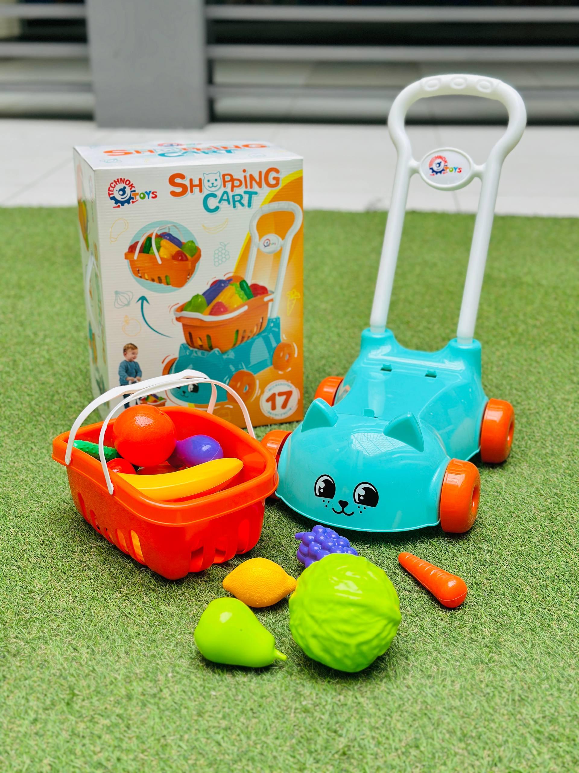 Детская коляска для супермаркета с продуктами Голубой (2421-1)