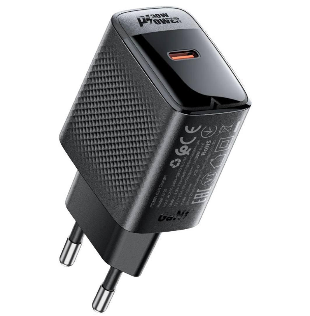 Зарядний пристрій для телефонів Acefast A102 1 порт USB-C PD3.0 30W Black (м00132) - фото 2
