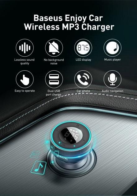 Трансмиттер FM BASEUS Enjoy Bluetooth 5.0 MP3 FM/AUX 2-USB 3.4А c функцией зарядного устройства и вольтметром (CCLH-01) - фото 7