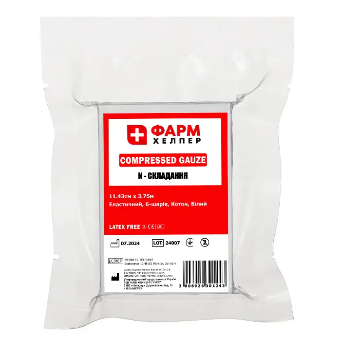 Бинт для тампонади ФАРМ ХЕЛПЕР Compressed Gauze 11,4 см х 3,75 м