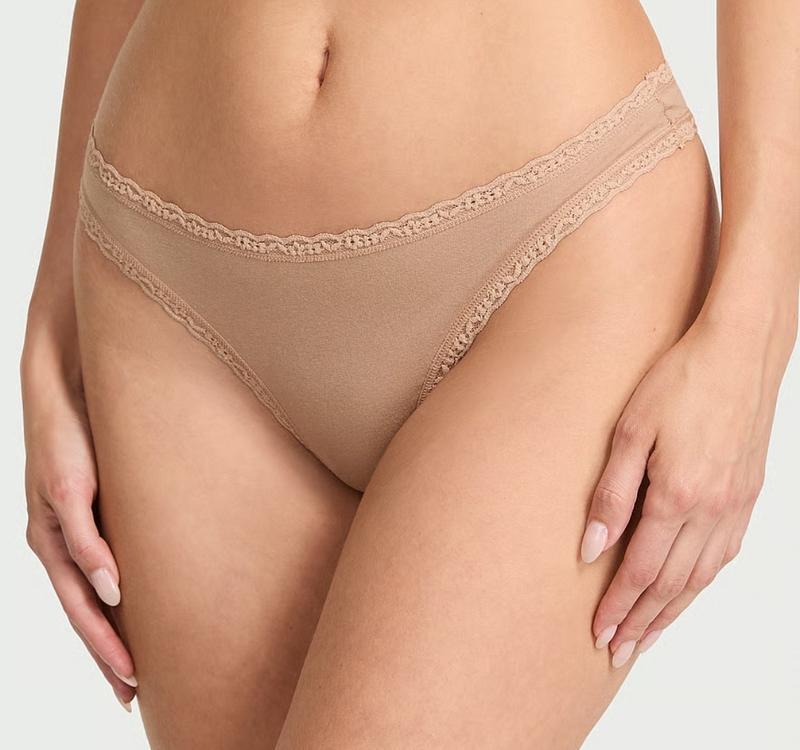 Трусики-стринги женские из хлопка Victoria's Secret XL Бежевый (2764561360)