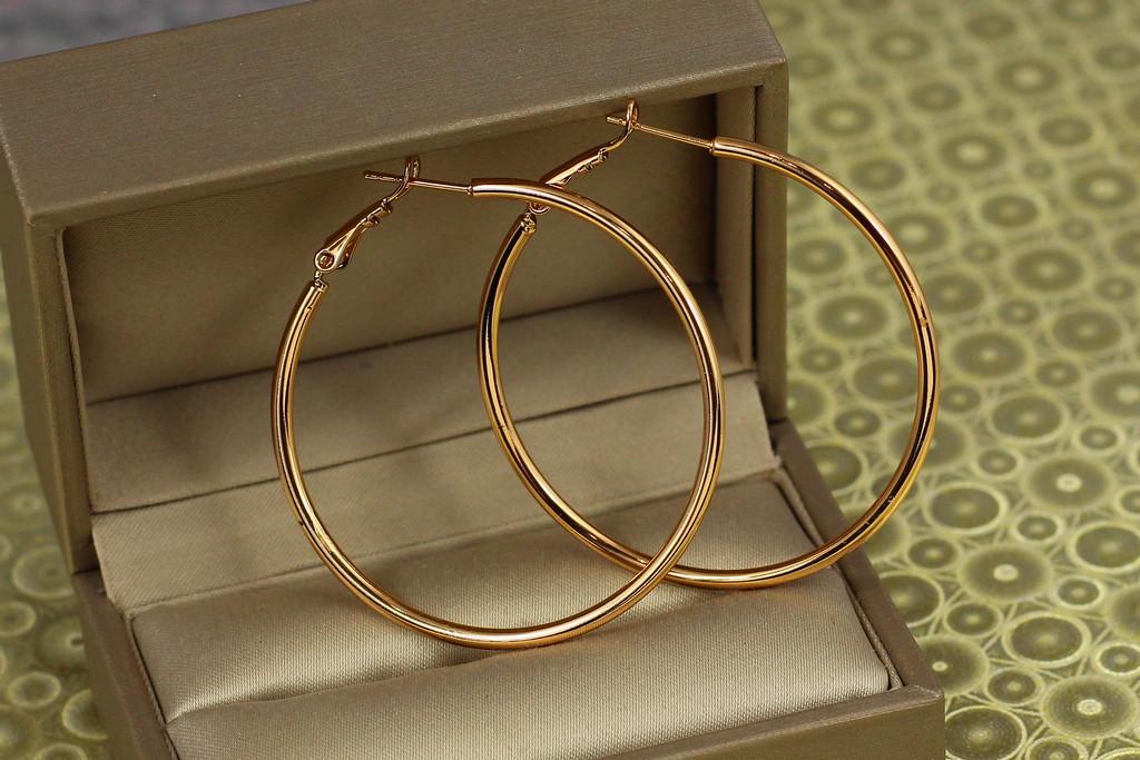 Серьги кольца Xuping Jewelry гладкие 4,5 см Золотистый (2433882687)