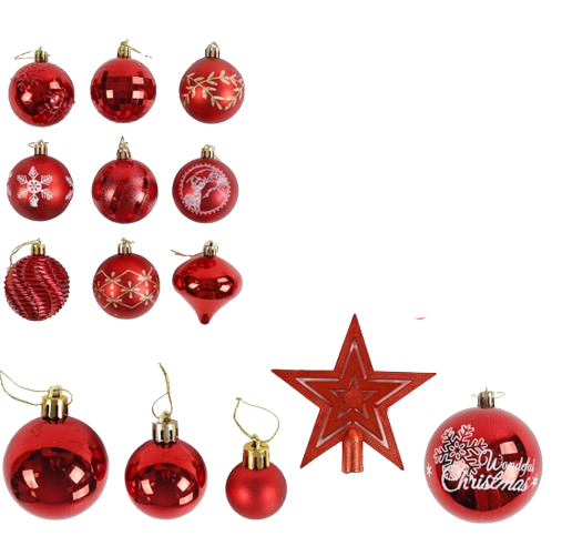 Набор рождественских украшений для елки игрушки со звездой для верхушки елки 85 шт. Красный (161593)