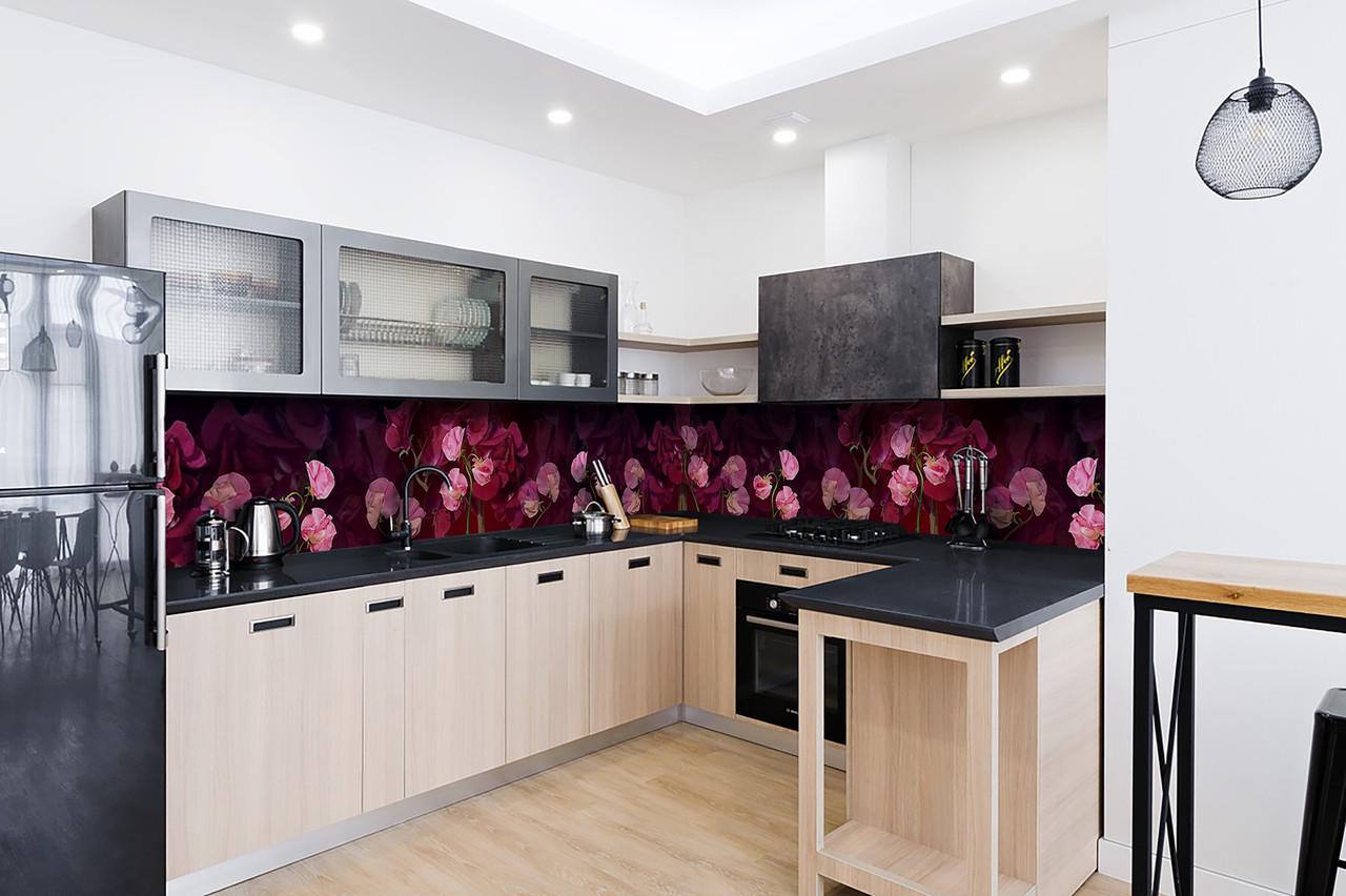 Кухонный фартук Розовые полевые цветы из самоклеющейся виниловой пленки 65х250 см Розовый Кухонный фартук Розовые полевые цветы из самоклеющейся виниловой пленки 65х250 см Розовый