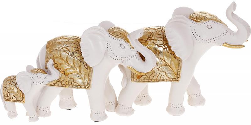 Статуэтка декоративная Семья Слонов 30,5х9х15 см Белый с золотым Статуэтка декоративная Семья Слонов 30,5х9х15 см Белый с золотым
