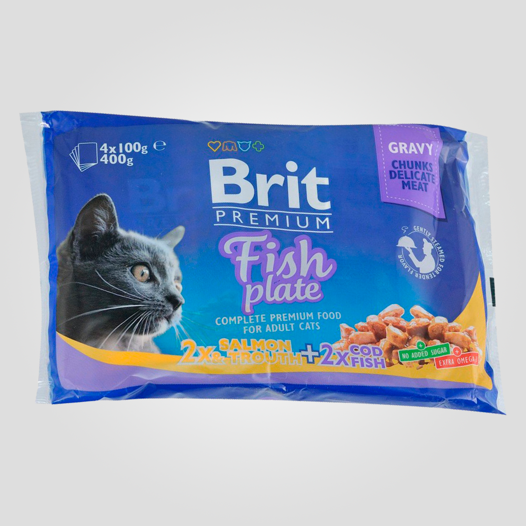 Набір вологих кормів Brit Premium Cat Pouch Рибна тарілка для котів 4 шт. х 100 г (20504670) Набір вологих кормів Brit Premium Cat Pouch Рибна тарілка для котів 4 шт. х 100 г (20504670)