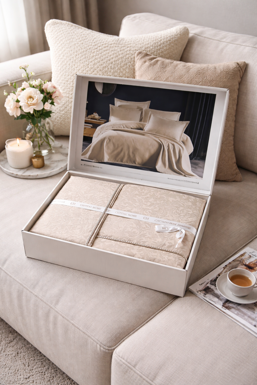 Набір покривало бавовняне євро 240x260 см з 2 наволочками 50х70 см Бежевий/Сірий (TC303376214)