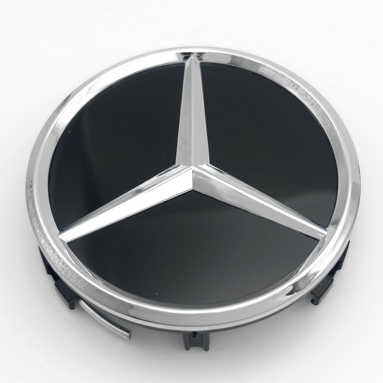 Колпачок заглушка ступицы колеса Mercedes Benz 75 мм тип 4 Черный/Хром глянец (3012670933)