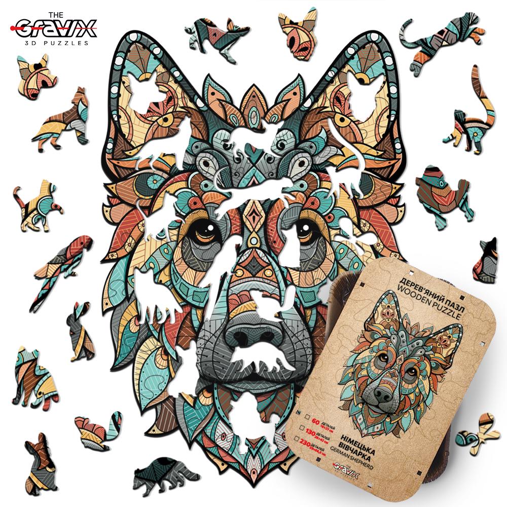 Пазл дерев'яний THEGRAVIX Німецька Вівчарка фігурна (28158051) - фото 2 Пазл дерев'яний THEGRAVIX Німецька Вівчарка фігурна (28158051) - фото 2