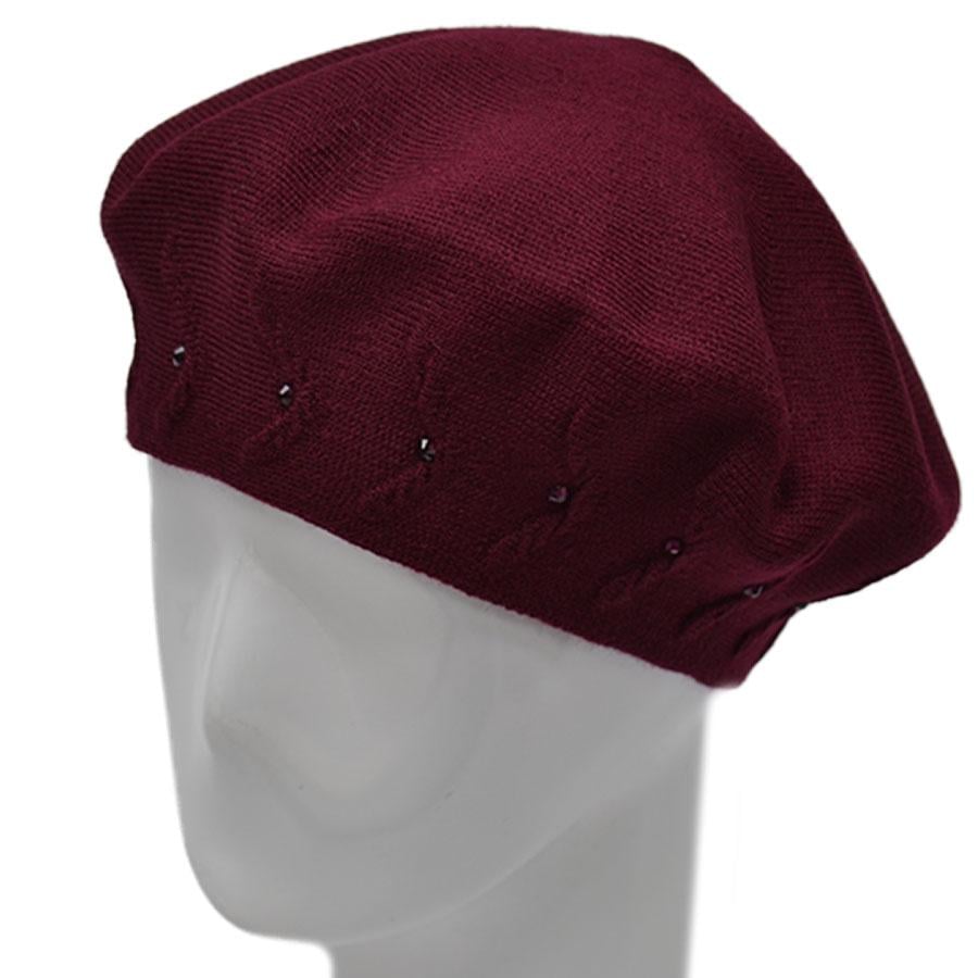 Берет женский Lirus Мятный двойной не большой тонкой вязки со стразами L/57-58 Бордовый