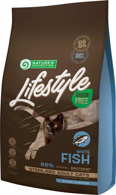 Корм сухий Lifestyle Grain Free White Fish Sterilised Cat беззерновий для стерілізованих дорослих котів з білою рибою 1,5 кг - фото 1