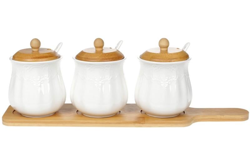 Набор банок 3шт ВonaDi Naturel 289303 300 мл на подставке 39см Белый (100488)