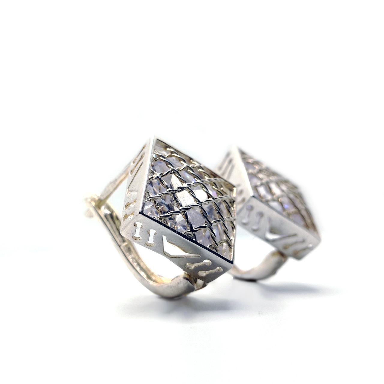 Серьги серебро кавдраты сетка 925° 10,59 г (С-085)