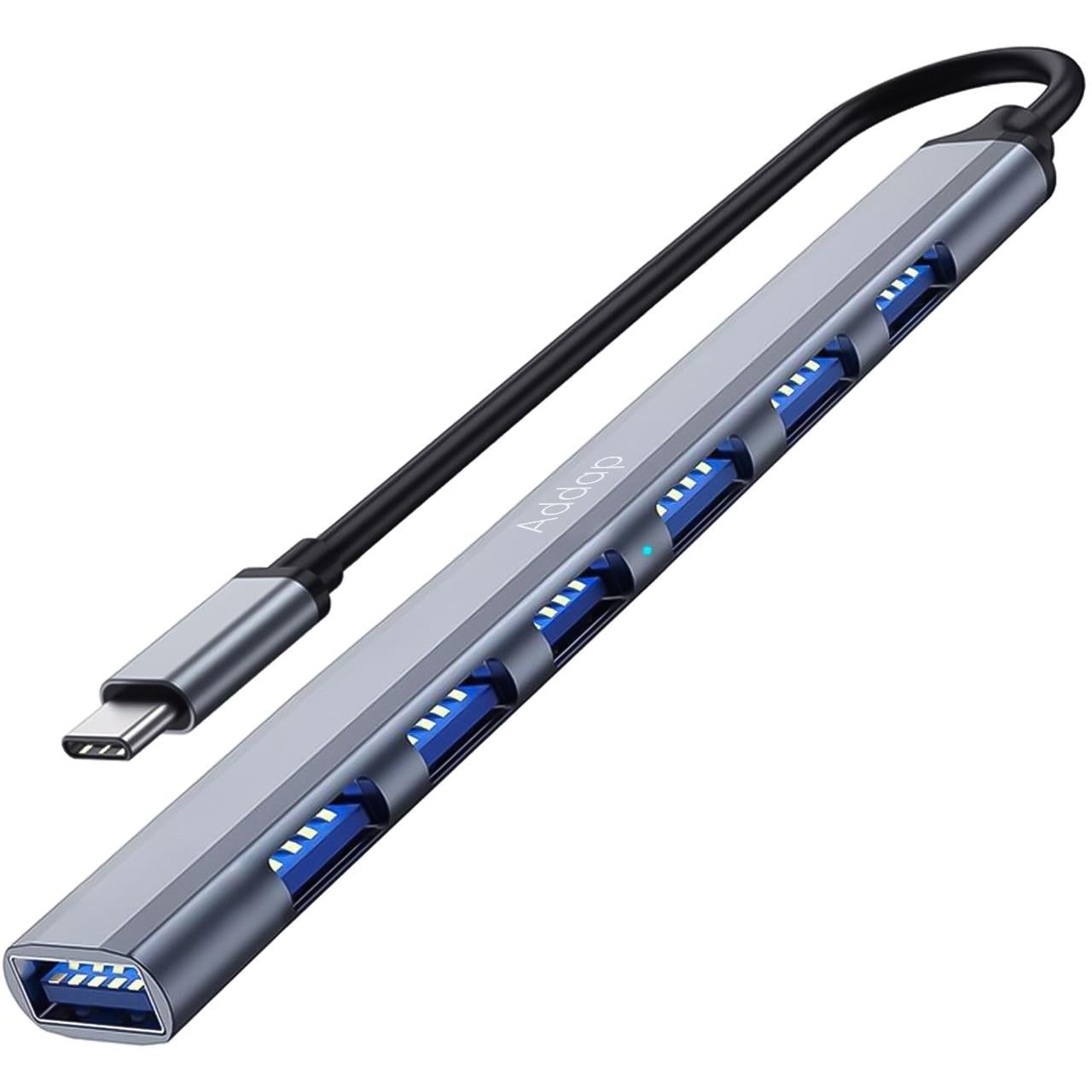 USB Type-C хаб/разветвитель для ноутбука Addap UH-04C на 7 портов USB Gray (2691616477)
