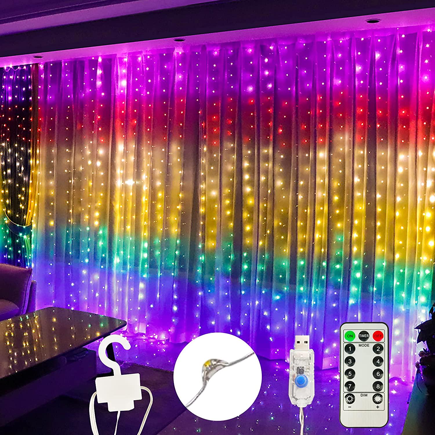 Гирлянда штора Rainbow RGB 300 LED капля росы 3х3 м с пультом (CC18043-B) - фото 6