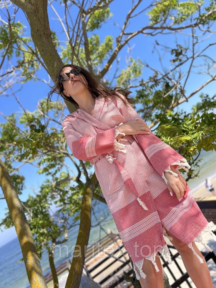 Халат жіночій бавовняний у смужку S-M Червоний (9951-halat) - фото 3 Халат жіночій бавовняний у смужку S-M Червоний (9951-halat) - фото 3