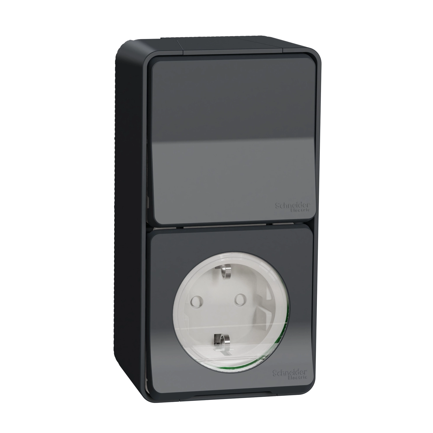 Розетка с выключателем Schneider Electric Mureva Styl с заземлением и защитными шторками IP55 Черный (MUR36024)