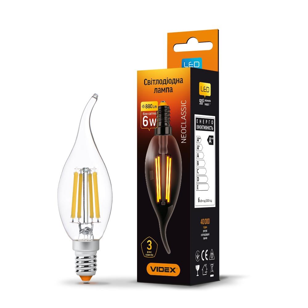 LED лампа VIDEX Filament VL-C37Ft-06144 C37Ft 6W E14 4100K (100730)