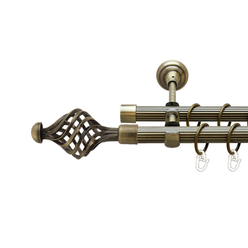 Карниз Orvit Арезо металевий дворядний відкритий рифлена труба кільце металеве 19/19 мм 160 см Антик (00-00022049)