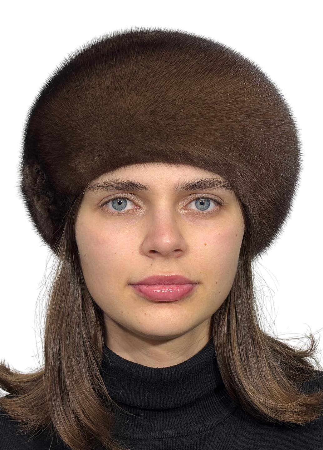 Женский зимний берет Меховой стиль Классический из натурального меха норки M-L Коричневый (024/M)