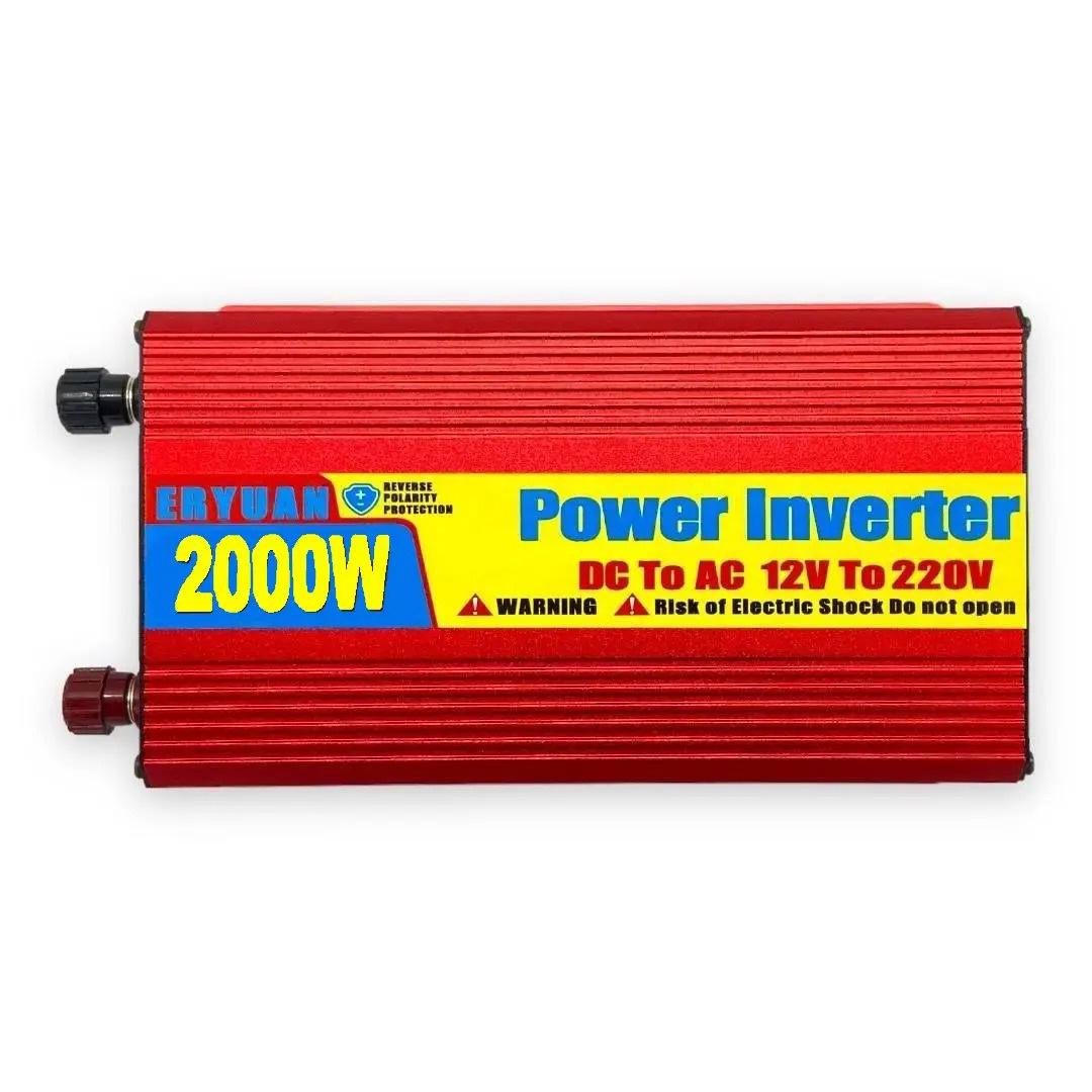 Перетворювач напруги Eryuan 2000W DC 12V в AC 220V з USB із захистом від перевантажень Червоний Перетворювач напруги Eryuan 2000W DC 12V в AC 220V з USB із захистом від перевантажень Червоний