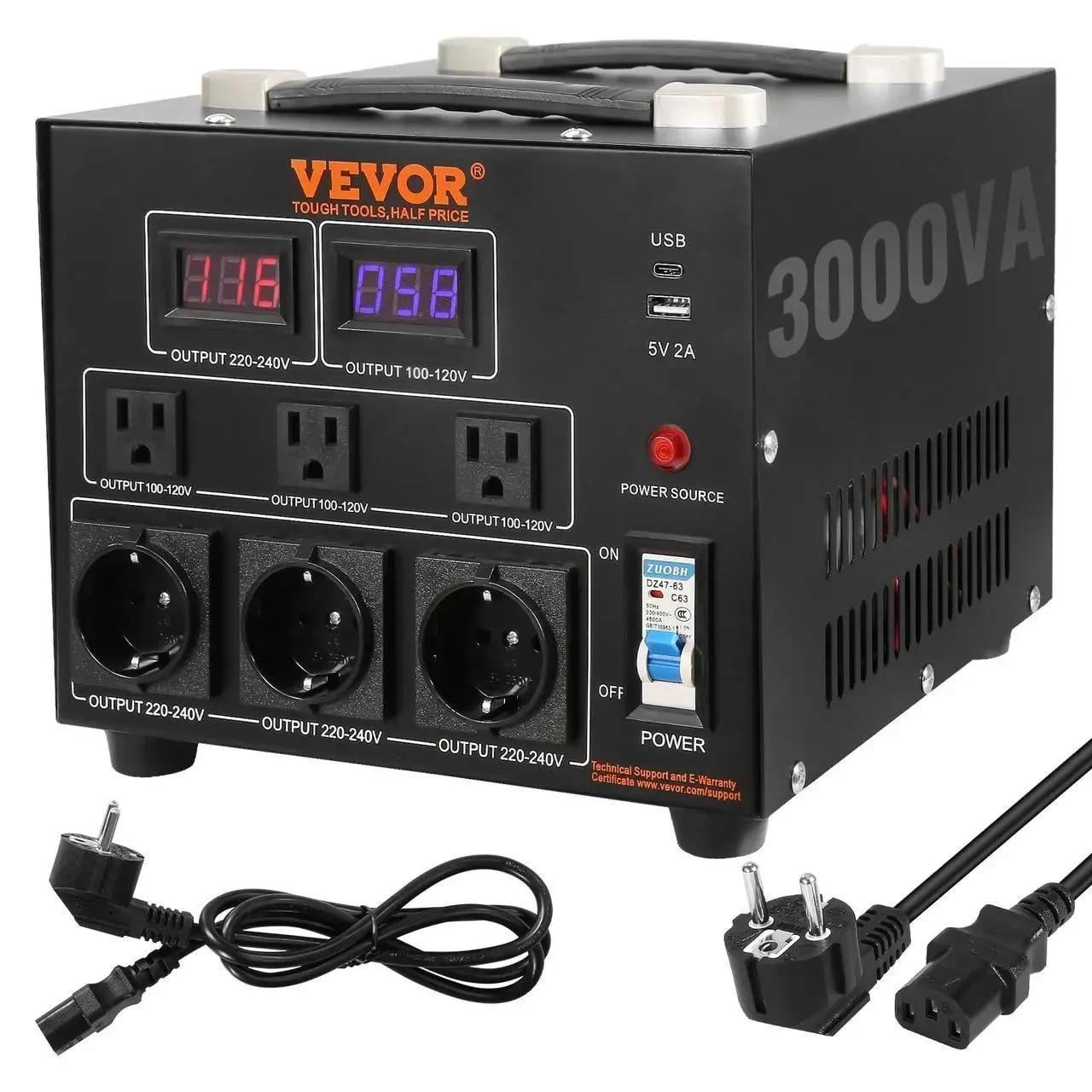 Перетворювач напруги Vevor 110В в 220 В 3000W (840349935638) Перетворювач напруги Vevor 110В в 220 В 3000W (840349935638)