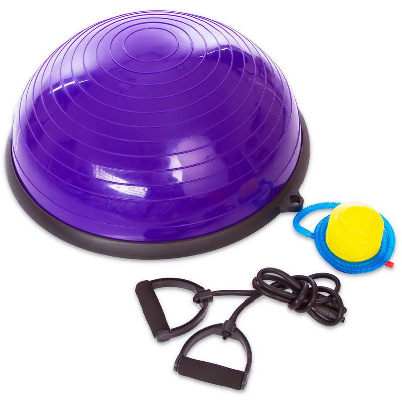 Полусфера балансировочная Zelart BOSU с двумя еспандерами Фиолетовый (CПО FI-1469)