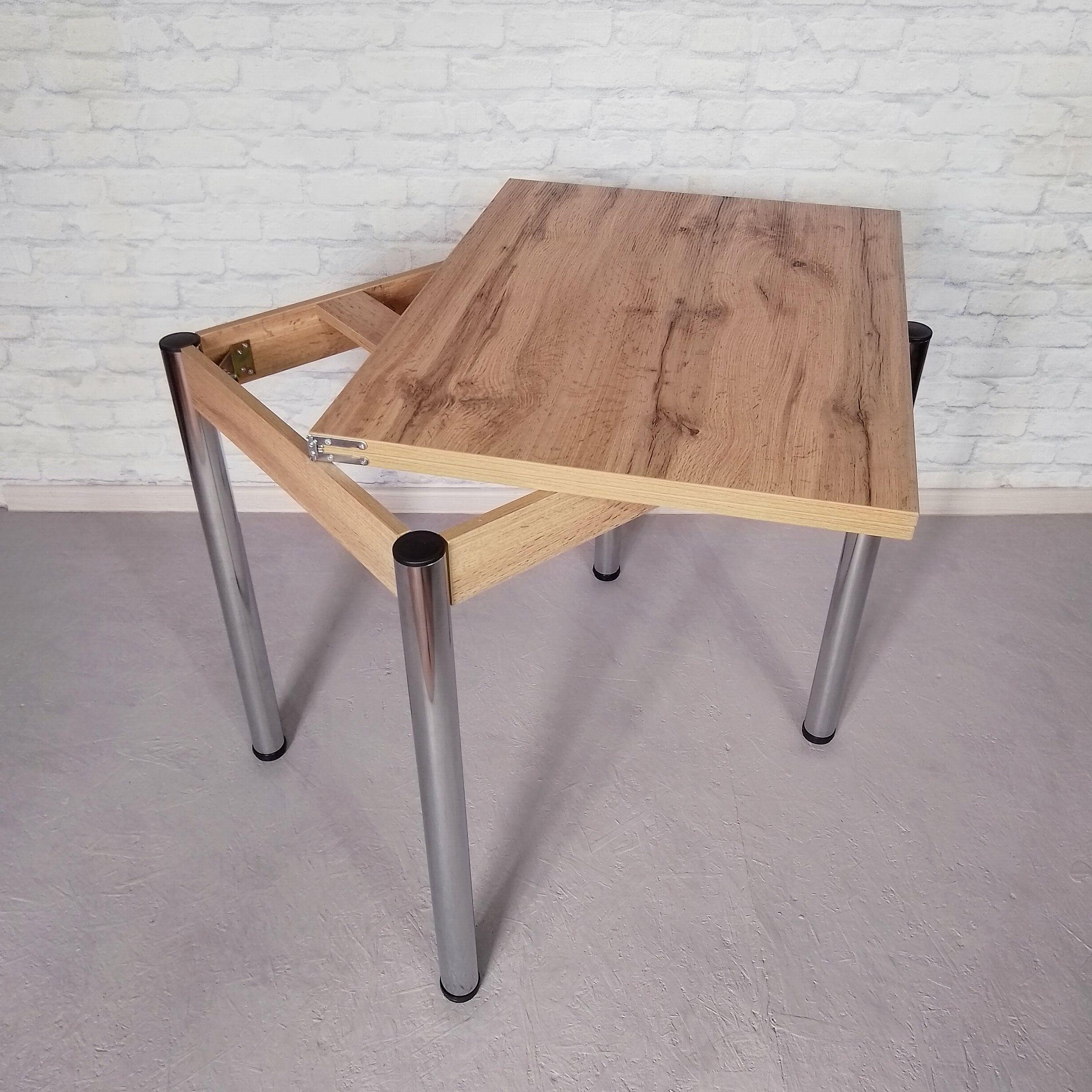 Обеденный стол раскладной Вента ножки металлические 80х60х75 см/120х80х75 см Дуб аппалачи/Хром (0047) - фото 3 Обеденный стол раскладной Вента ножки металлические 80х60х75 см/120х80х75 см Дуб аппалачи/Хром (0047) - фото 3