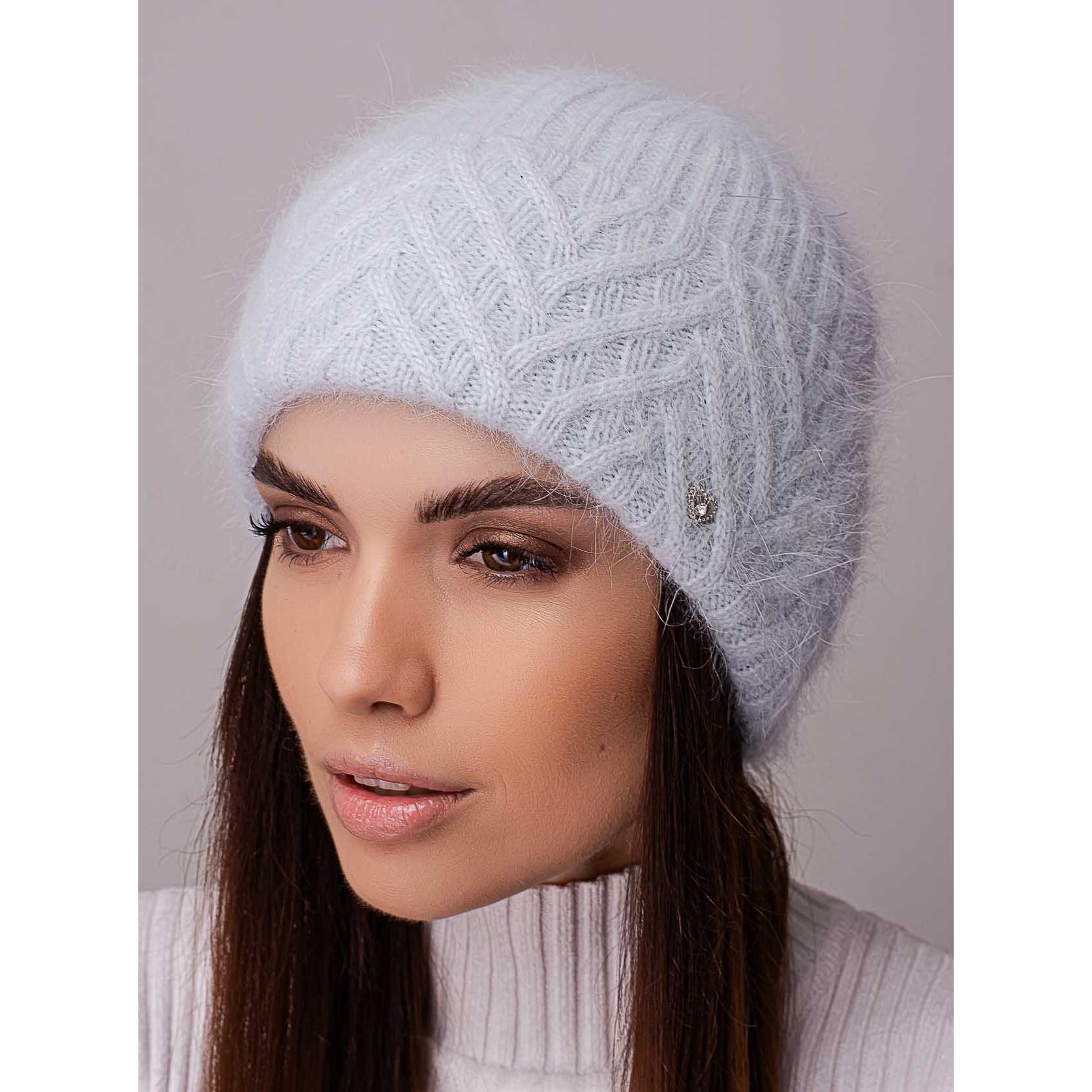 Шапка женская ангоровая утепленная флисом Leks Мадонна с узором на отвороте Небесный - фото 1