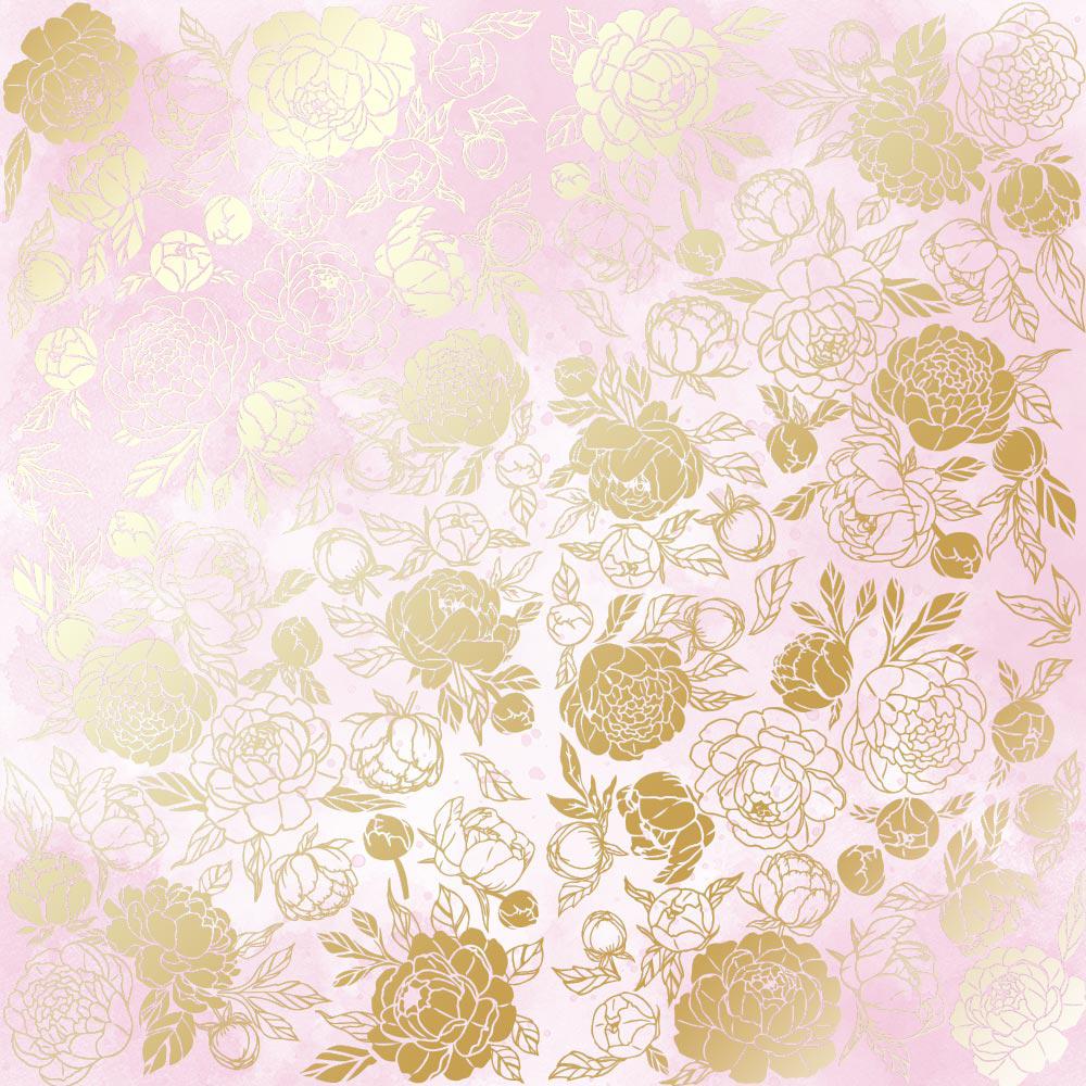 Лист бумаги односторонний Golden Peony Passion с фольгированием 30,5х30,5 см Pink shabby/Watercolor
