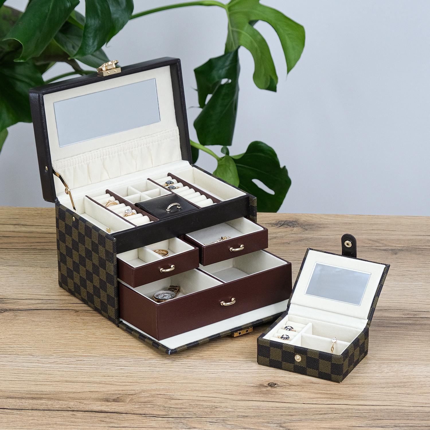 Шкатулка для украшений Гранд Презент трехслойный с зеркалом с дорожным Шкатулкаом 22,3х15х15 см Черный (JZ-016-1)